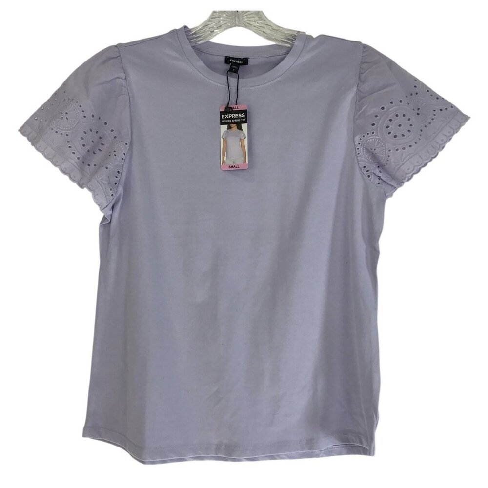 Express‎ Womens Eyelet Short Sleeve Purple Top Blouse Shirt Size Small Ladies